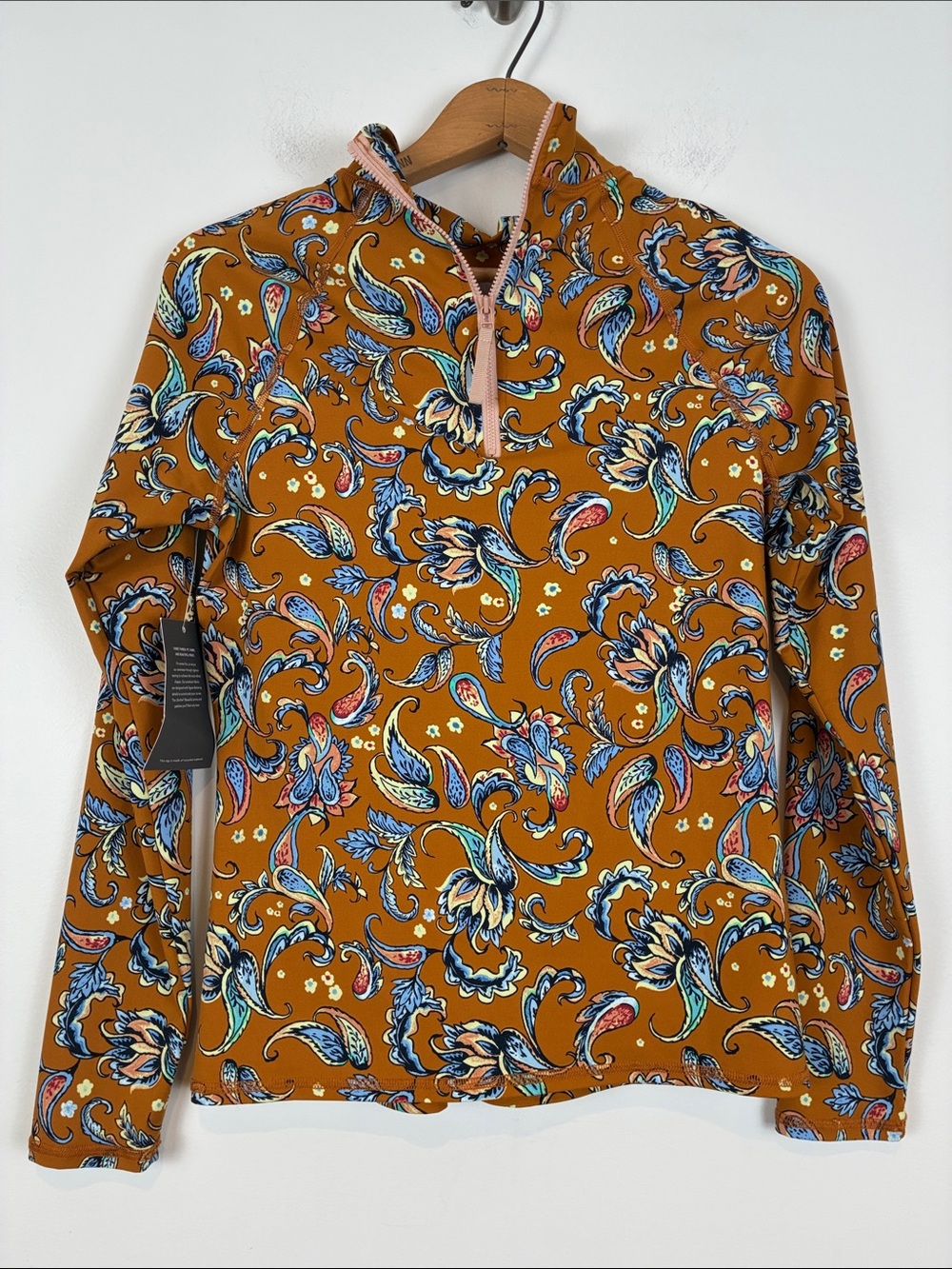 NWT Garnet Hill Swim Shirt Small Paisley Long Sleeve 1/4 Zip Rash Guard UPF 50+